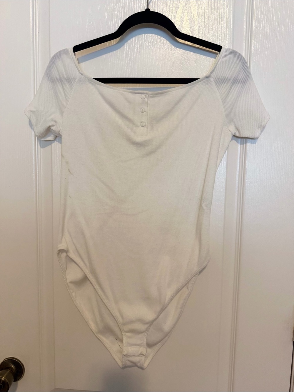 Divided White Ribbed Short Sleeve Bodysuit